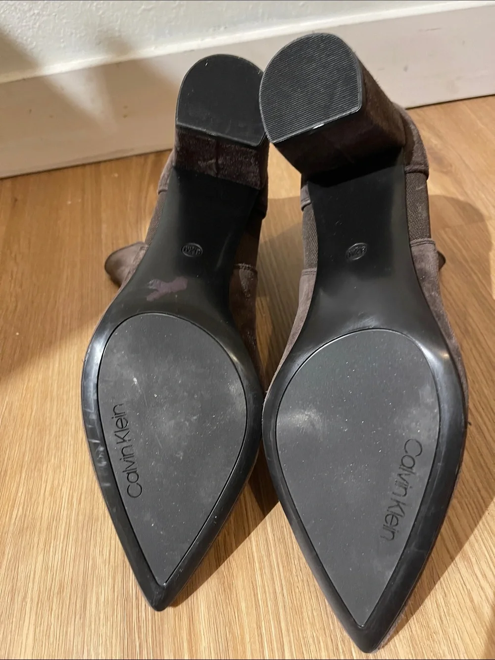 Calvin Klein Pointed Toe Suede Ankle Boots - Dark Brown